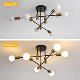 Mid Century Chandelier Modern, 6-Light , Black & Gold - Low Angle