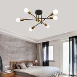 Mid Century Chandelier Modern, 6-Light , Black & Gold - Extra Image