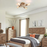 Modern Industrial Chandelier, 4 Light, Black - Low Angle