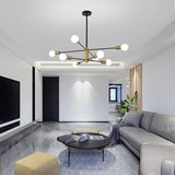Sputnik Chandelier Modern Industrial, 8-Light , Black & Gold - Side View