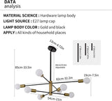 Sputnik Chandelier Modern Industrial, 8-Light , Black & Gold - Rear View