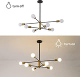 Sputnik Chandelier Modern Industrial, 8-Light , Black & Gold - Close-Up Angle