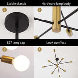 Sputnik Chandelier Modern Industrial, 8-Light , Black & Gold - Low Angle