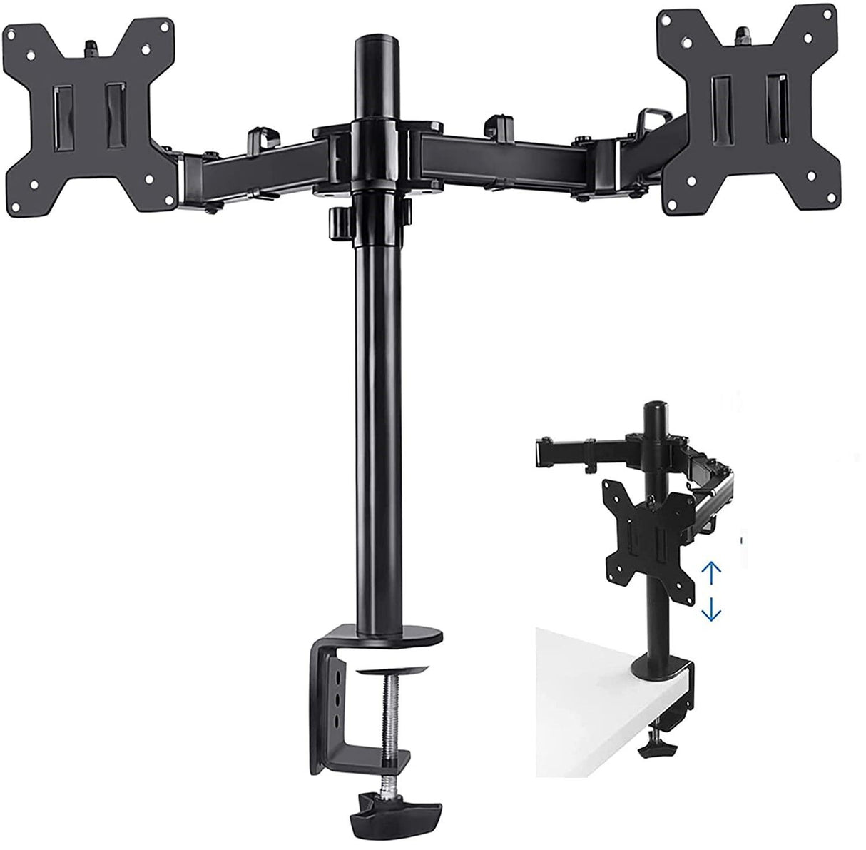 Dual Monitor Desk Mount with 360° Rotation for Screens Up to 27" - Full Motion Adjustable Arm Stand