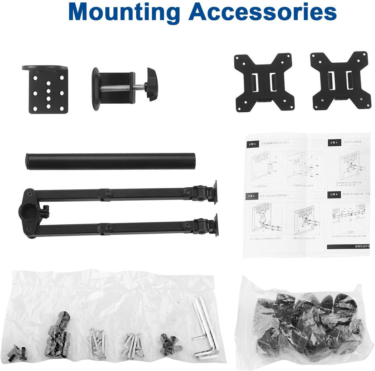 Dual Monitor Desk Mount with 360° Rotation for Screens Up to 27" - Full Motion Adjustable Arm Stand