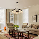 Crystal Chandelier Industrial Farmhouse, Black - Front View