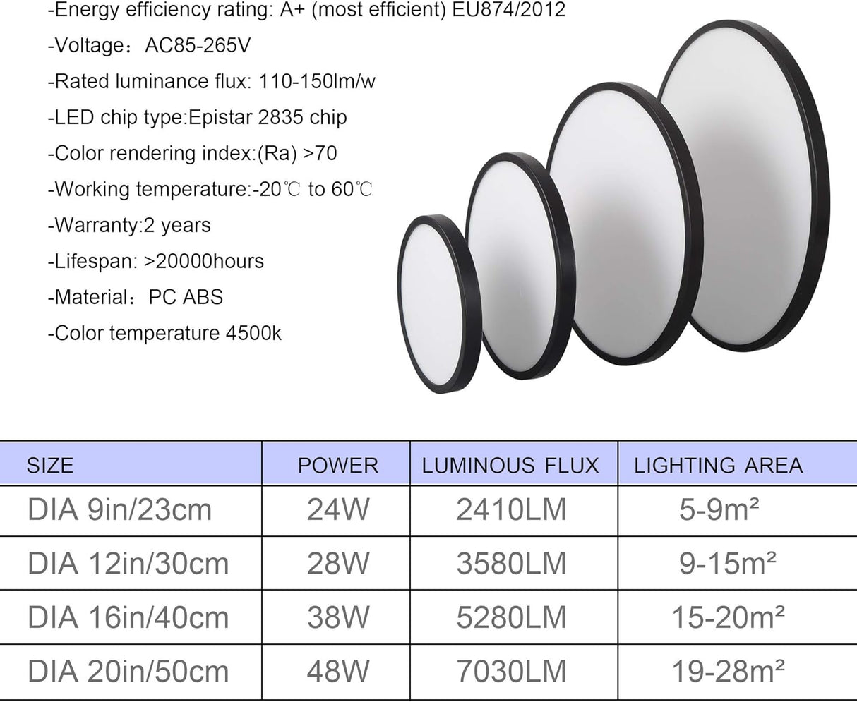 Flush Mount LED Ceiling Light, Natural, Black 48W