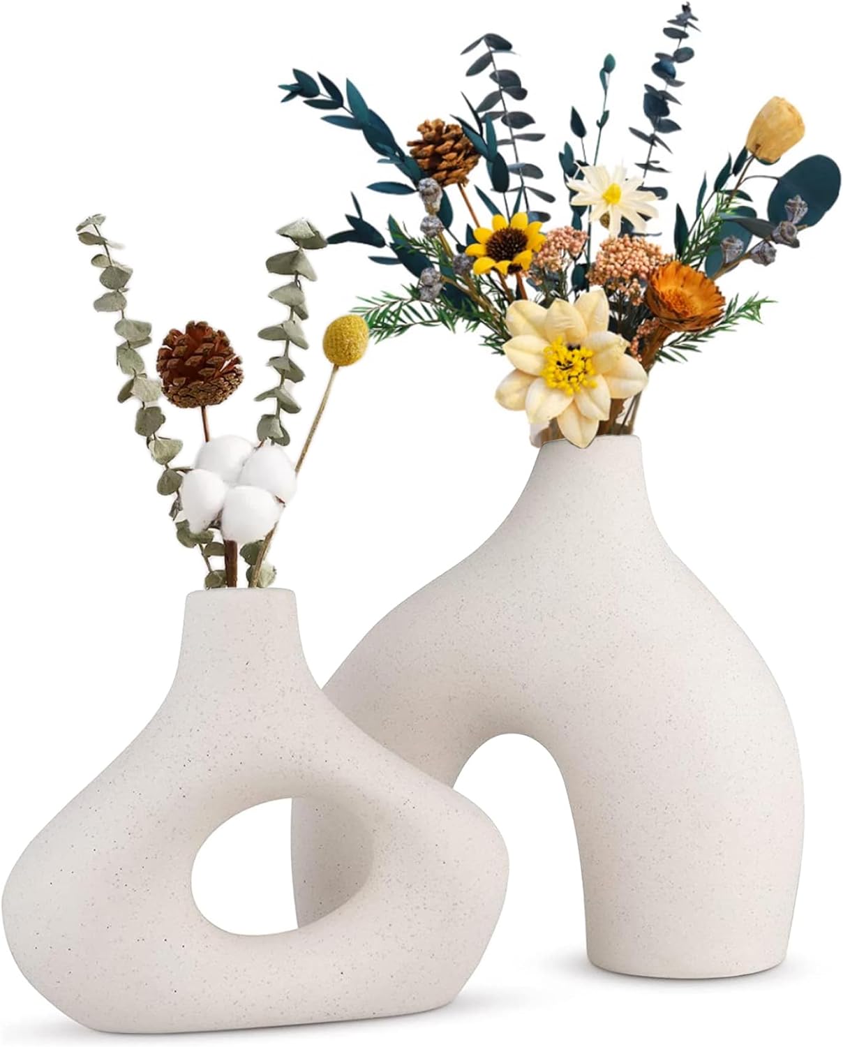 Ceramic Set of 2 Modern White Vases for Home D?cor