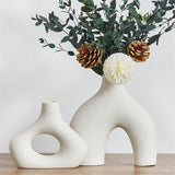 Ceramic Set of 2 Modern White Vases for Home D?cor - Front View