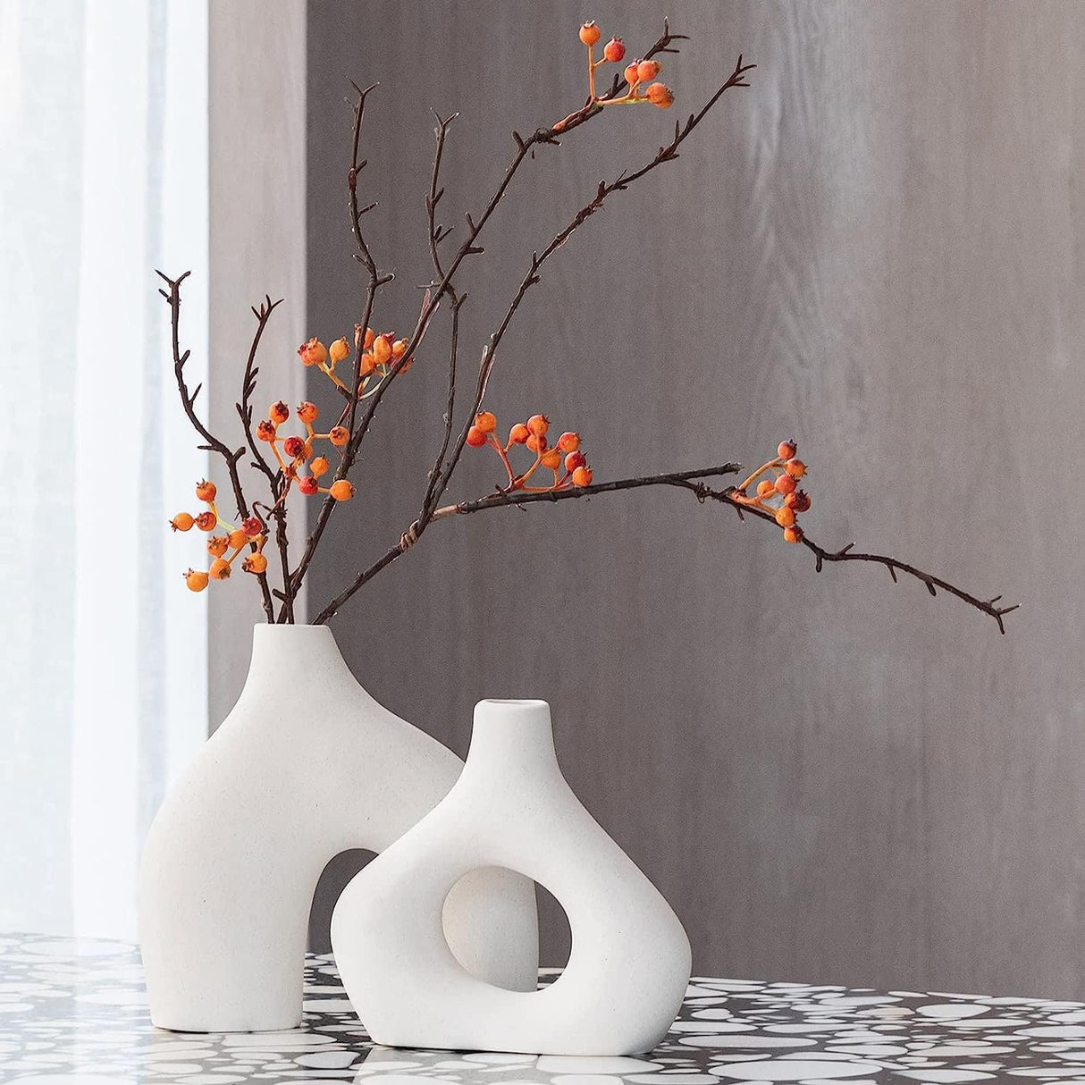Ceramic Set of 2 Modern White Vases for Home D?cor