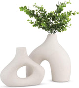 Ceramic Set of 2 Modern White Vases for Home D?cor - Close-Up Angle