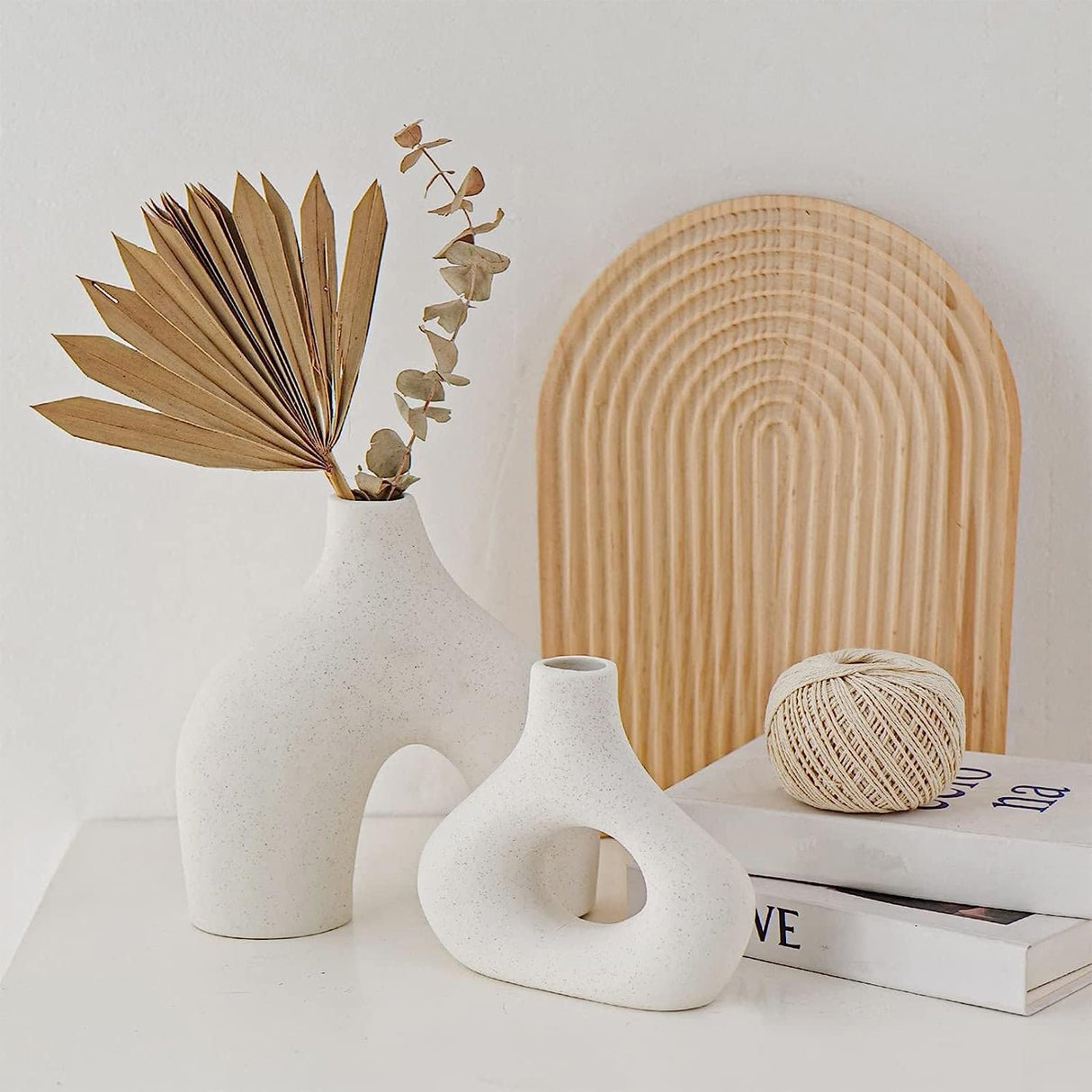 Ceramic Set of 2 Modern White Vases for Home D?cor