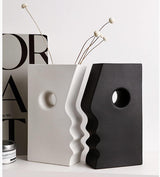 Ceramic Set of 2 Modern Black and White Vases for Home Decor - Front View