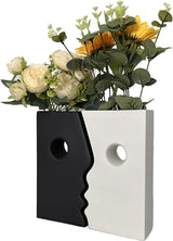 Ceramic Set of 2 Modern Black and White Vases for Home Decor - Top-Down View