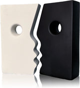 Ceramic Set of 2 Modern Black and White Vases for Home Decor - Rear View