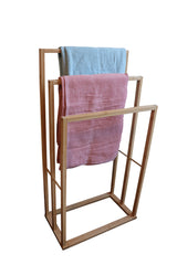 Bamboo Towel Bar Holder Rack 3-Tier Freestanding for Bathroom and Bedroom - Front View