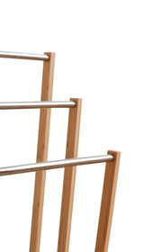 Bamboo Towel Bar Metal Holder Rack 3-Tier Freestanding for Bathroom and Bedroom - Front View