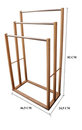 Bamboo Towel Bar Metal Holder Rack 3-Tier Freestanding for Bathroom and Bedroom - Rear View