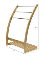 Bamboo Towel Bar Metal Holder Rack 3-Tier Freestanding and Bottom shelf for Bathroom - Rear View