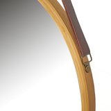 Hanging Round Wall Mirror 38 cm - Solid Bamboo Frame and Adjustable Leather Strap for Bathroom and Bedroom - 45-Degree Angle