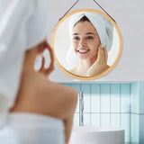 Hanging Round Wall Mirror 45 cm - Solid Bamboo Frame and Adjustable Leather Strap for Bathroom and Bedroom - Side View