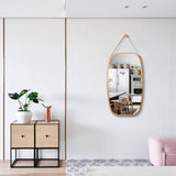 Hanging Full Length Wall Mirror - Solid Bamboo Frame and Adjustable Leather Strap for Bathroom and Bedroom - 45-Degree Angle