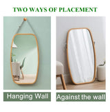 Hanging Full Length Wall Mirror - Solid Bamboo Frame and Adjustable Leather Strap for Bathroom and Bedroom - Rear View