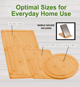 3 Pieces Bamboo Cutting Board with Juice Groove and Mobile Holder included for Home Kitchen - Front View