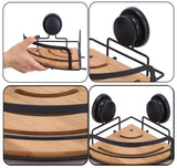 2 Pack Round Bamboo Corner Shower Caddy Shelf Basket Rack with Premium Vacuum Suction Cup No-Drilling for Bathroom and Kitchen - Rear View