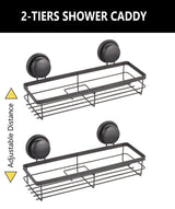 2 Pack Rectangular Corner Shower Caddy Shelf Basket Rack with Premium Vacuum Suction Cup No-Drilling for Bathroom and Kitchen - Side View