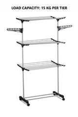 Folding 3 Tier Clothes Laundry Drying Rack with Stainless Steel Tubes for Indoor & Outdoor Home - Top-Down View
