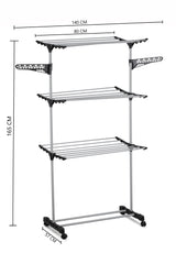 Folding 3 Tier Clothes Laundry Drying Rack with Stainless Steel Tubes for Indoor & Outdoor Home - Low Angle