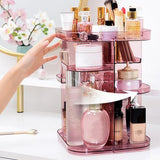 360 Rotating Large Capacity Makeup Organizer for Bedroom and Bathroom (Pink) - Side View