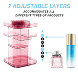 360 Rotating Large Capacity Makeup Organizer for Bedroom and Bathroom (Pink) - Rear View