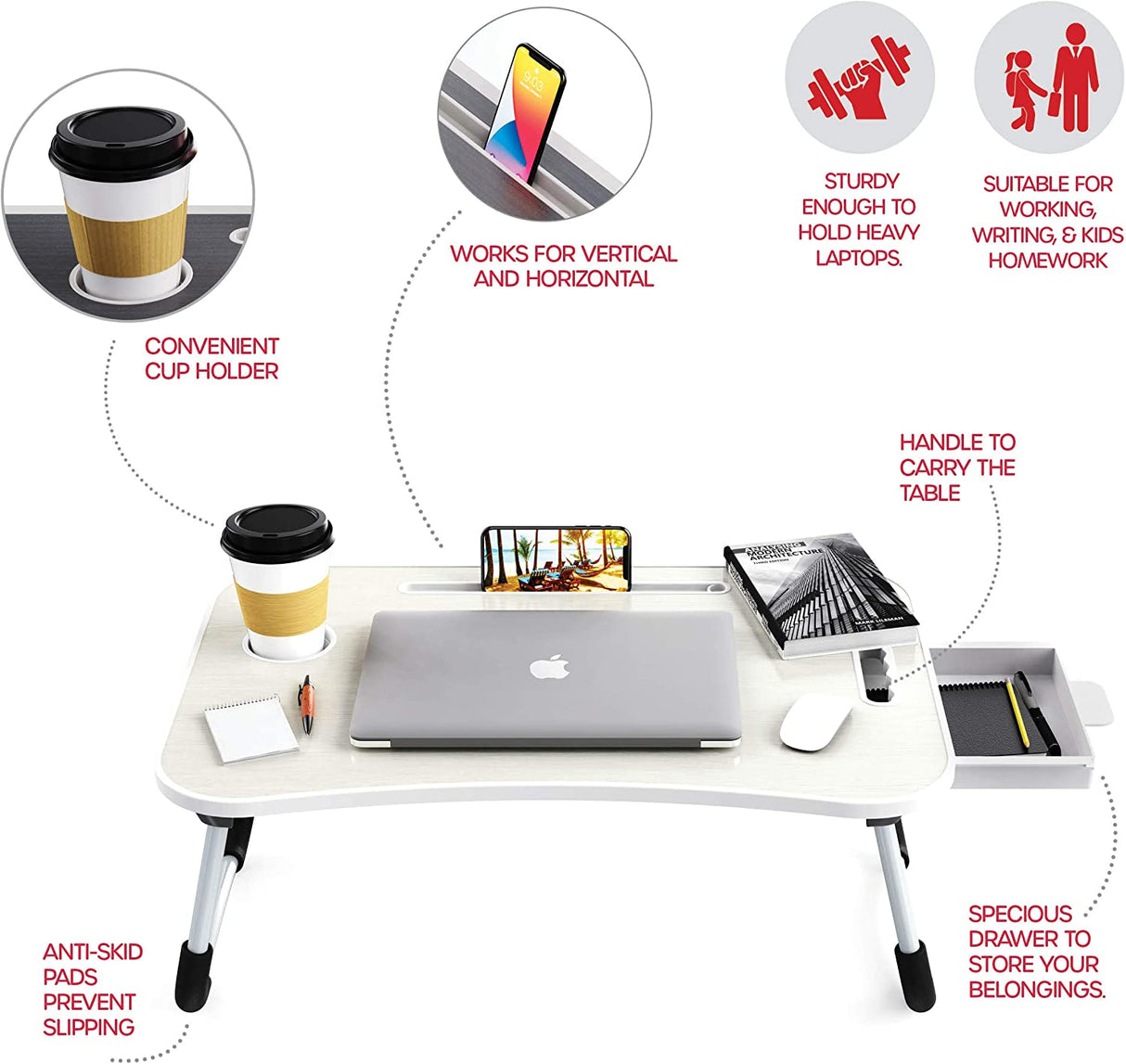 Portable Foldable Laptop Desk with Storage for Home and Travel Use