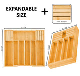 Bamboo Expandable Drawer Organizer Set with Knife Block - 2 Pack for Kitchen and Home Storage - Side View