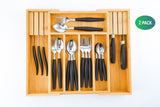 Bamboo Expandable Drawer Organizer Set with Knife Block - 2 Pack for Kitchen and Home Storage - Top-Down View