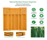 Bamboo Expandable Drawer Organizer Set with Knife Block - 2 Pack for Kitchen and Home Storage - 45-Degree Angle