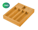 Bamboo Expandable Drawer Organizer Set with Knife Block - 2 Pack for Kitchen and Home Storage - Rear View