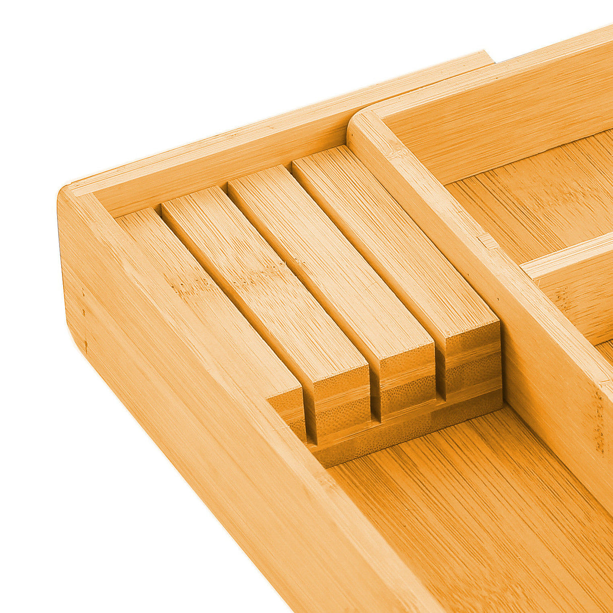 Bamboo Expandable Drawer Organizer Set with Knife Block - 2 Pack for Kitchen and Home Storage