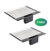 2 Pack Large Stainless Steel Roll Up Dish Drying Rack with Utensil Holder for Home Kitchen - Front View