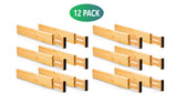 12 Pack Bamboo Adjustable Kitchen Drawer Dividers (Large, 44-55 cm) - Front View