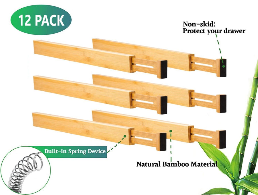 12 Pack Bamboo Adjustable Kitchen Drawer Dividers (Large, 44-55 cm), image 4