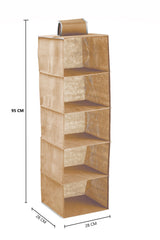 Hanging 5-Tier Closet Organizer - 2 Pack Beige Storage Solution for Clothes - Close-Up Angle