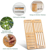 CARLA HOME Foldable Bamboo Dish Drying Rack for Kitchen - Rear View