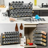 Spice Rack organiser with 28 Spice Jars, Spice Labels, Funnel and Marker for Kitchen Countertop - Close-Up Angle