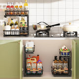 2-Tier Kitchen Under Sink Organiser Storage with Height Adjustable, Unique Slide Rail & Suction Cups for Storage - Front View