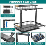 2-Tier Kitchen Under Sink Organiser Storage with Height Adjustable, Unique Slide Rail & Suction Cups for Storage - Side View