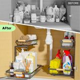 2-Tier Kitchen Under Sink Organiser Storage with Height Adjustable, Unique Slide Rail & Suction Cups for Storage - Close-Up Angle