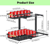 2-Tier Kitchen Under Sink Organiser Storage with Height Adjustable, Unique Slide Rail & Suction Cups for Storage - Low Angle